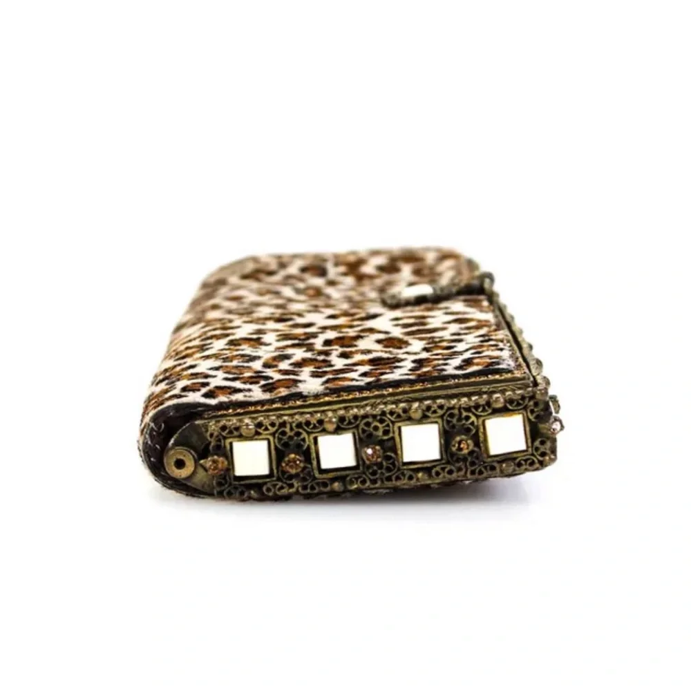 CLARA KASAVINA pony hair leopard print embellished clutch pochette bag